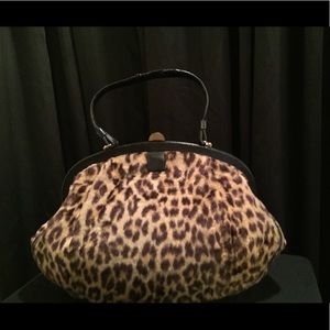 Large vintage faux leopard fur purse